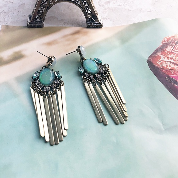 Golden Opal Statement Earrings - Picture 4 of 7